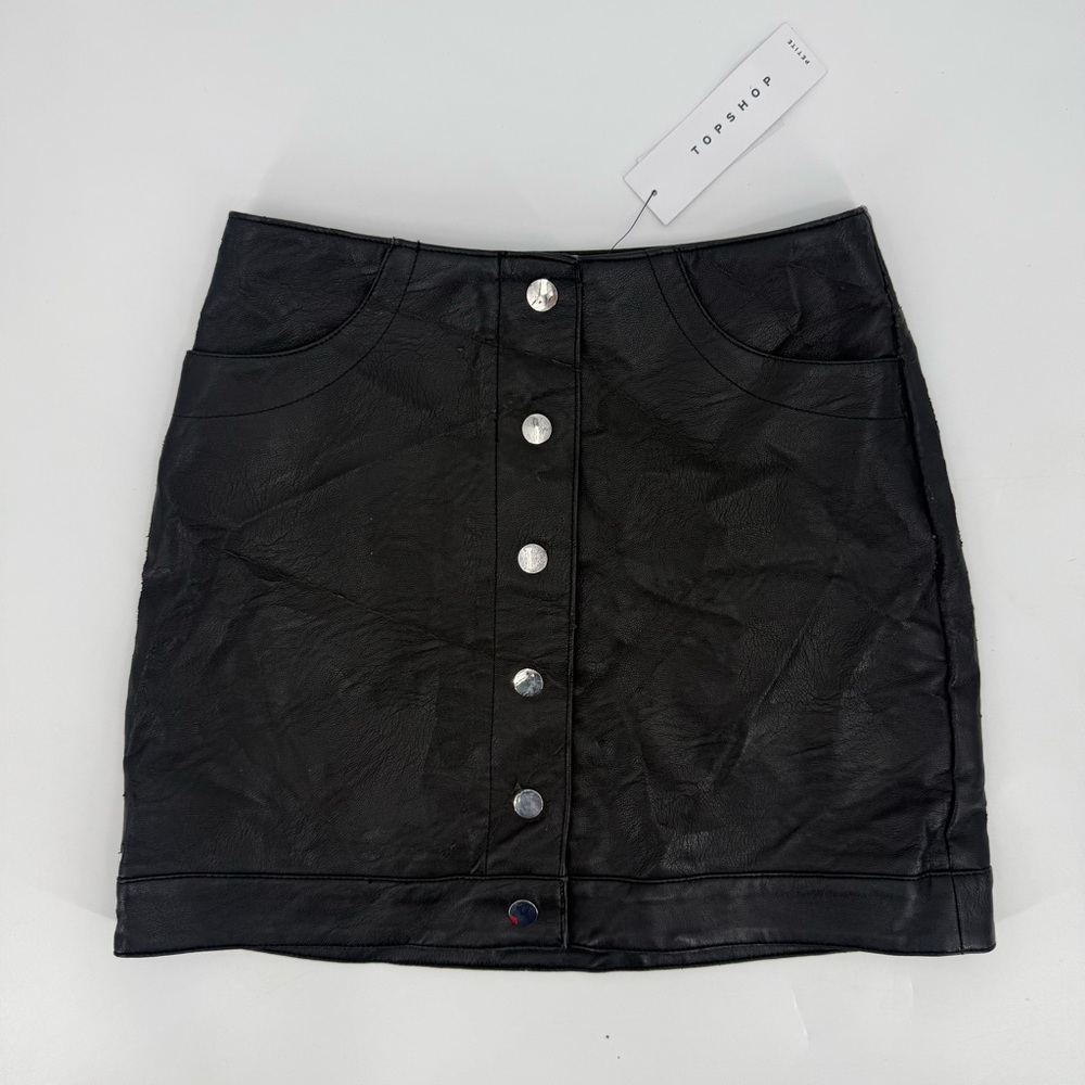 NWT Black Faux Leather Distressed Button Closure Mini Skirt Rockstar Punk Edgy